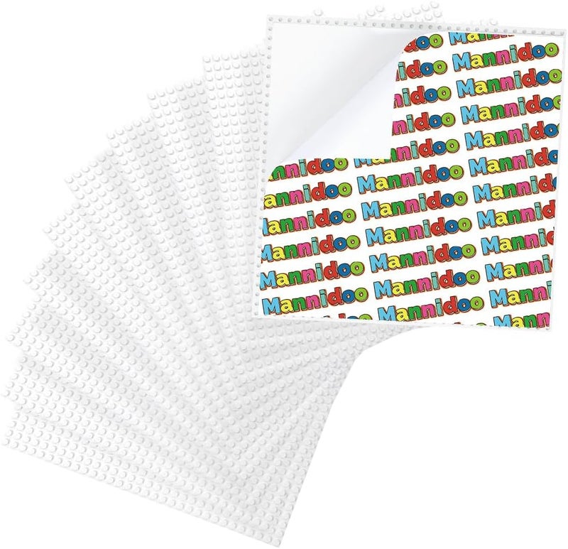 MANNIDOO Peel-and-Stick Baseplates, 10 Packs 10" x 10“ Classic Adhesive Building Base Plates for Walls and Tables - Compatible with All Major Brands (White) - Image 1